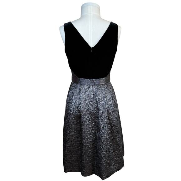 Rickie Freeman for TERI JON Velvet Black and Silver Midi Dress Women's Sz 8 - Picture 2 of 16